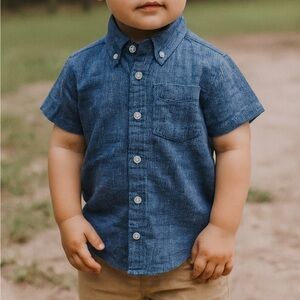 UNTUCKit Boys Linen Button Up Short Sleeve Shirt Size 4/5 Blue